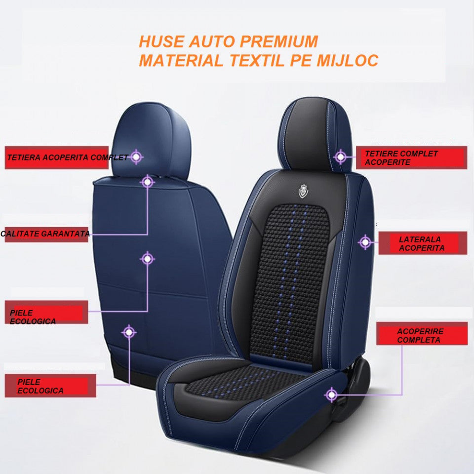 Huse auto Alfa Romeo Elite Negru + Albastru (Textil + Piele )