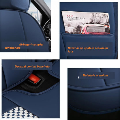 Huse auto SsangYong Elite Negru + Albastru (Textil + Piele )