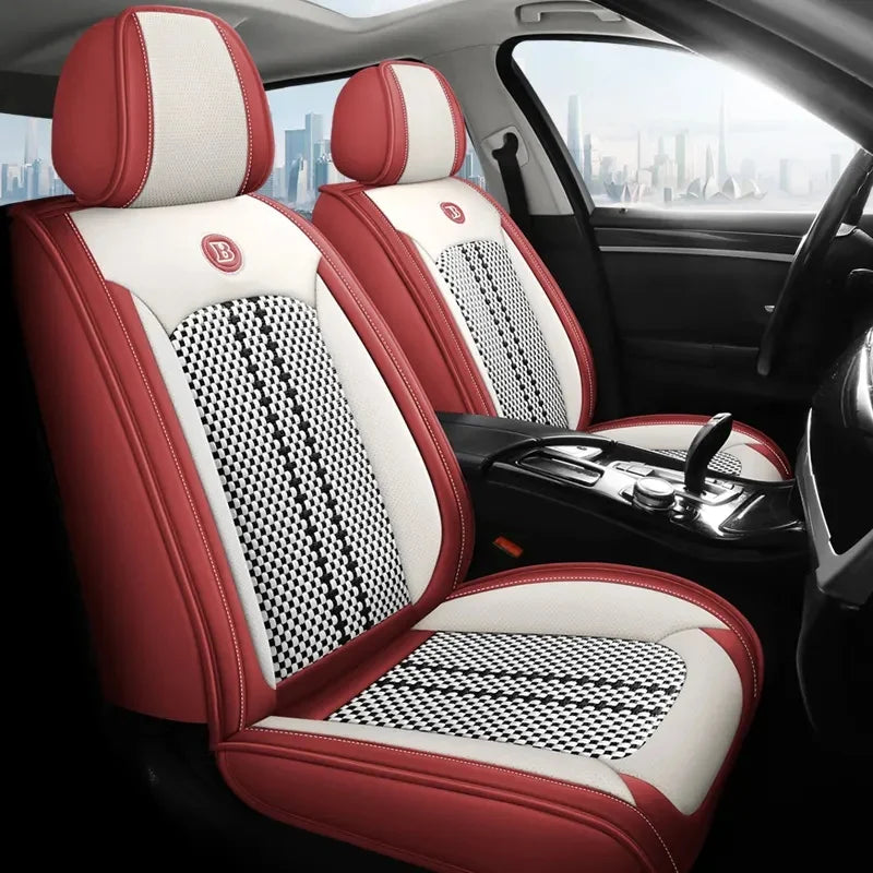 Huse auto Dacia Elite Visiniu + Alb (Textil + Piele )