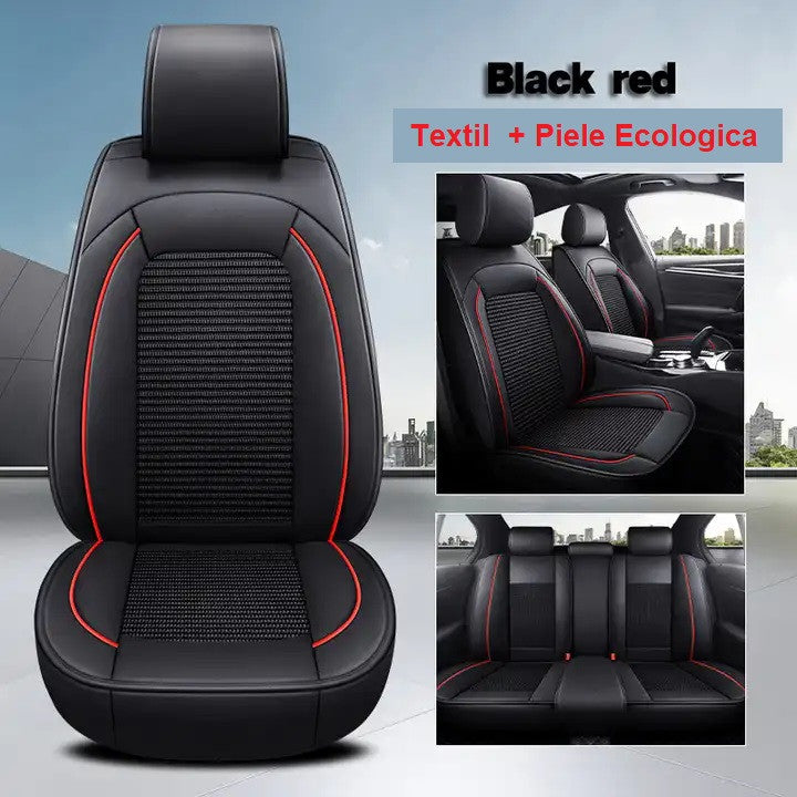 Huse auto SsangYong Textil + Piele Ecologica Negre cu Rosu